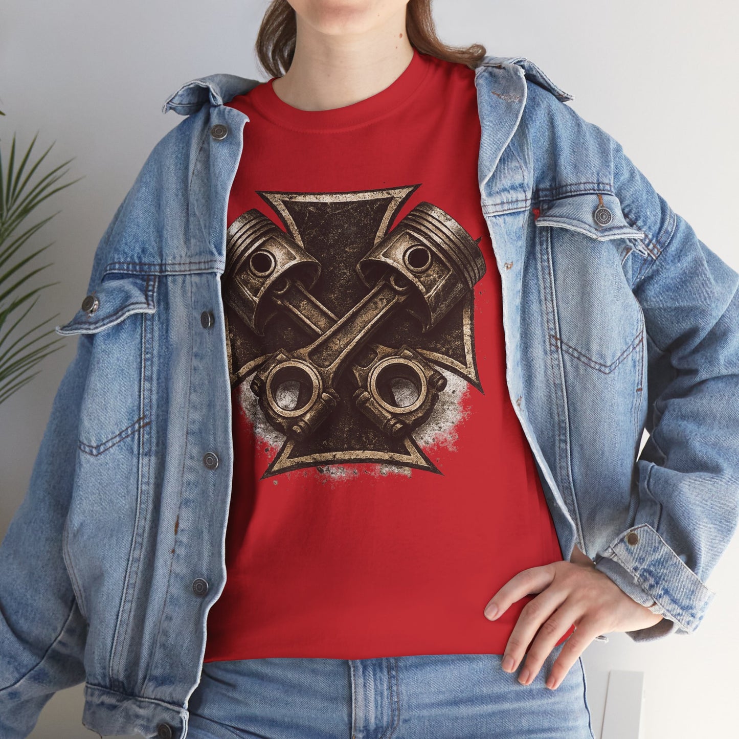 Iron Cross Pistons T-Shirt | Biker Garage Engine Graphic