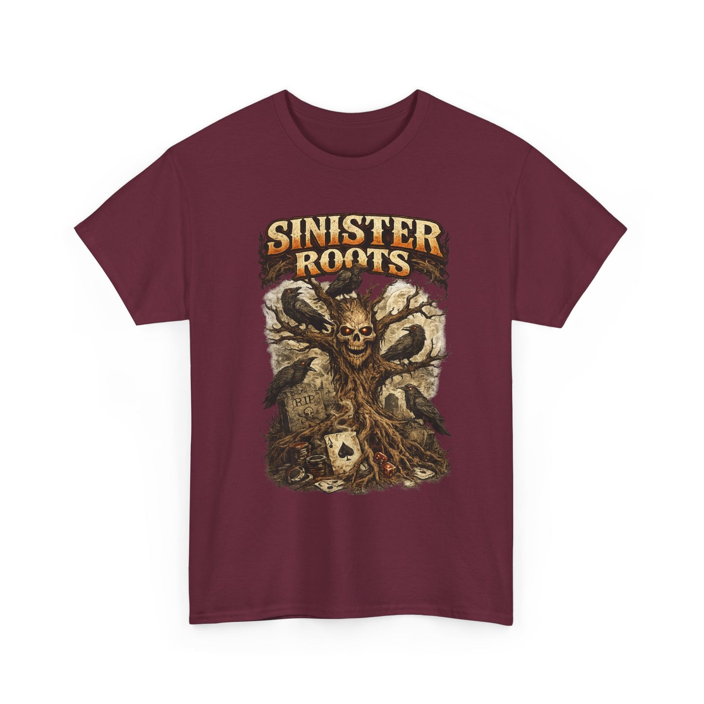 Sinister Roots T-Shirt | Gothic Skull Tree Graphic Design