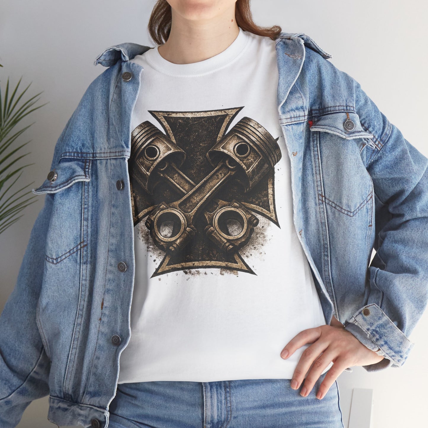 Iron Cross Pistons T-Shirt | Biker Garage Engine Graphic