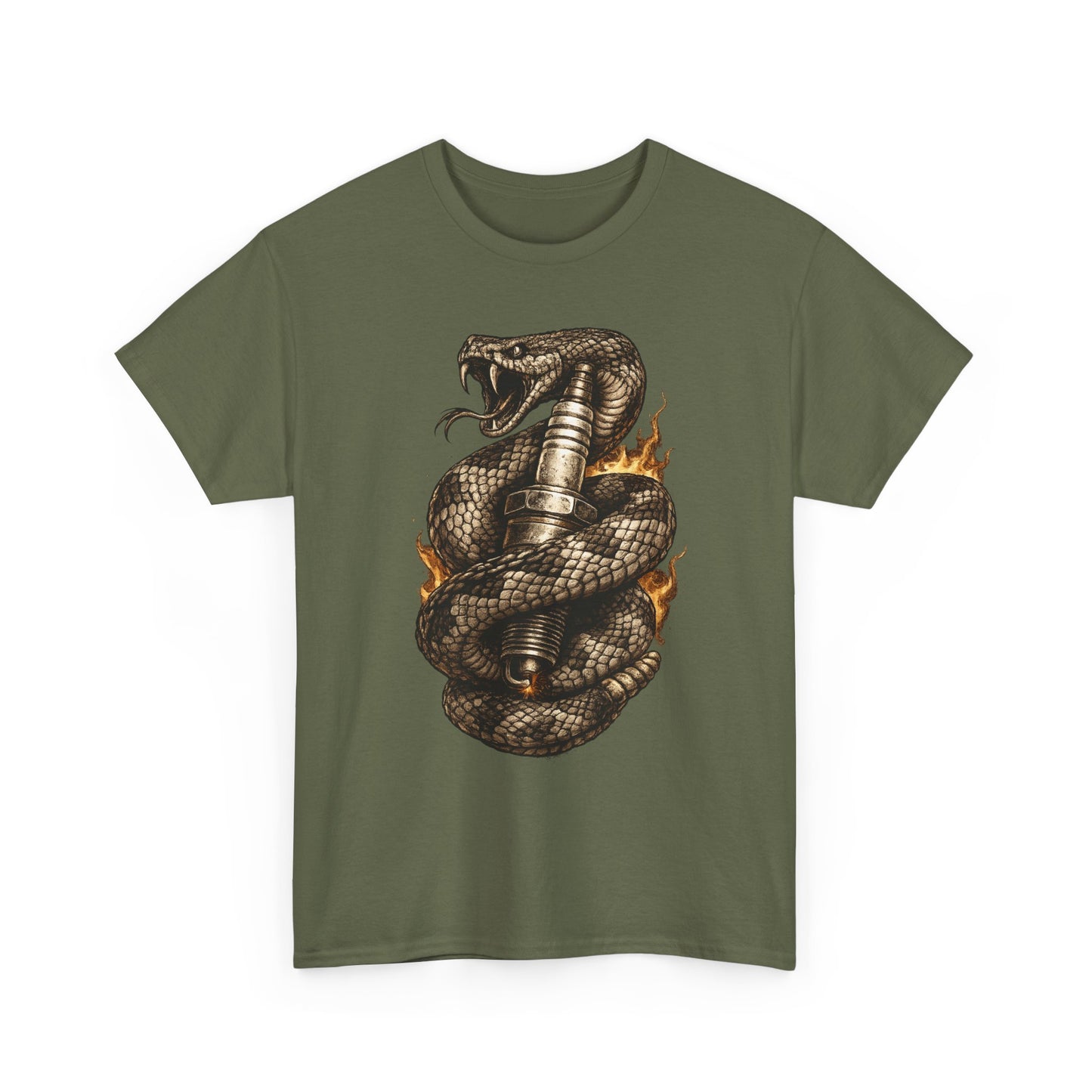 Snake & Spark T-Shirt | Rattlesnake and Spark Plug Graphic