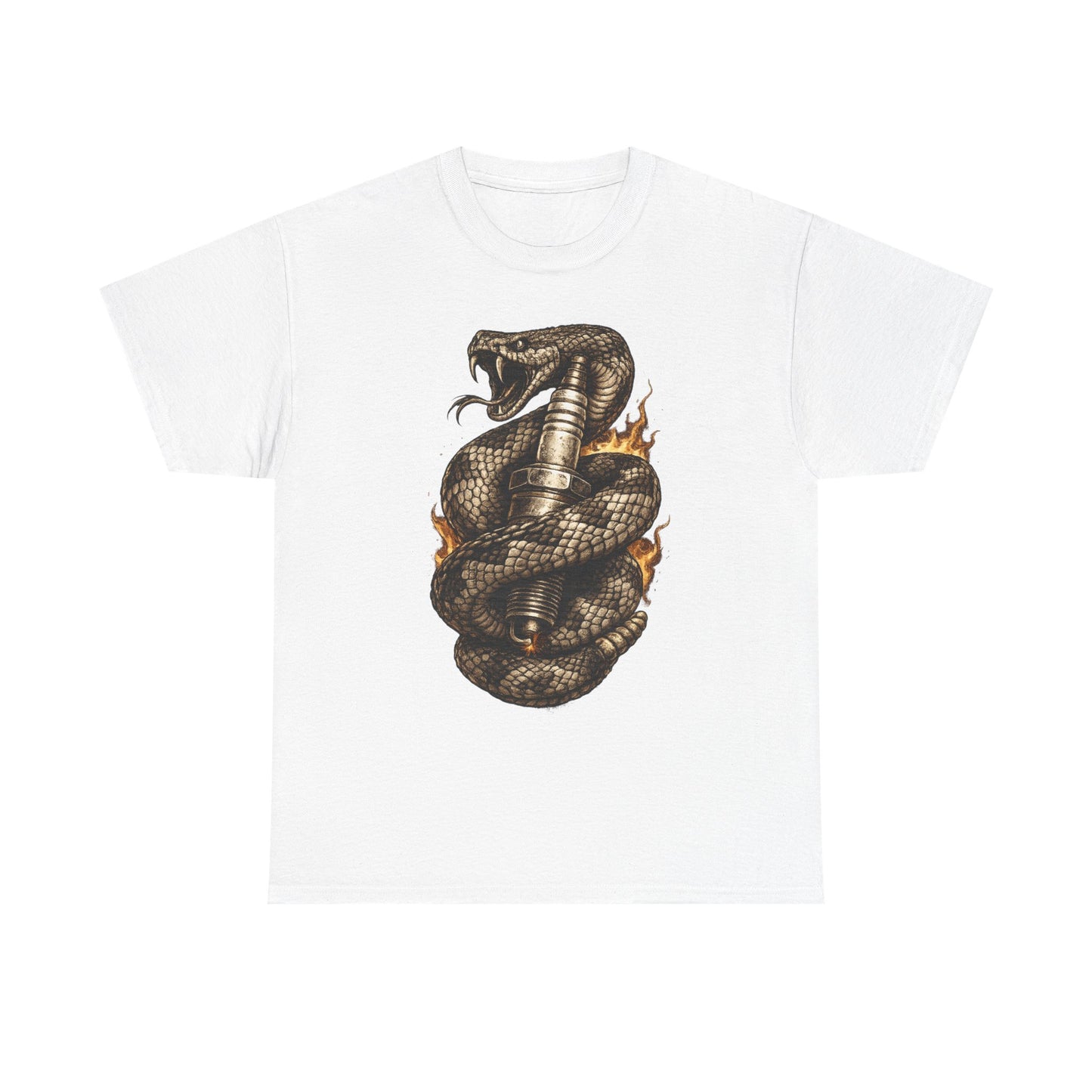 Snake & Spark T-Shirt | Rattlesnake and Spark Plug Graphic