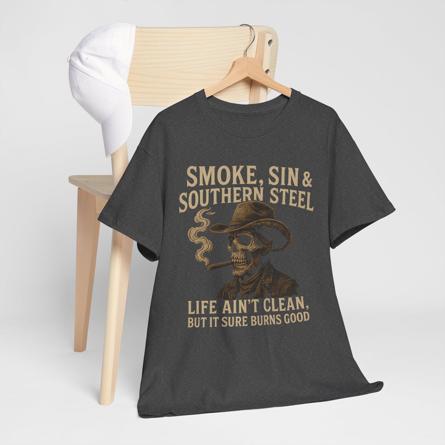SMOKE, SIN & SOUTHERN STEEL - Unisex Heavy Cotton Tee