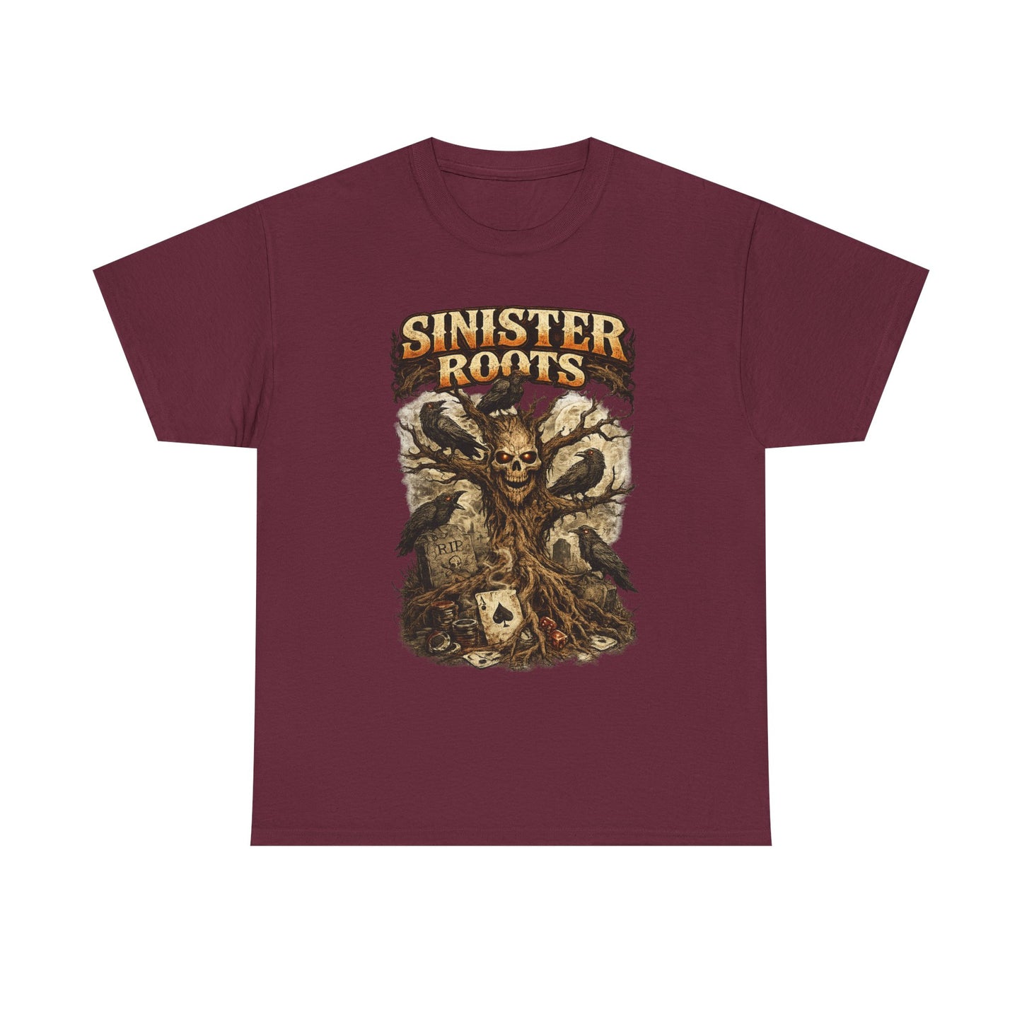 Sinister Roots T-Shirt | Gothic Skull Tree Graphic Design