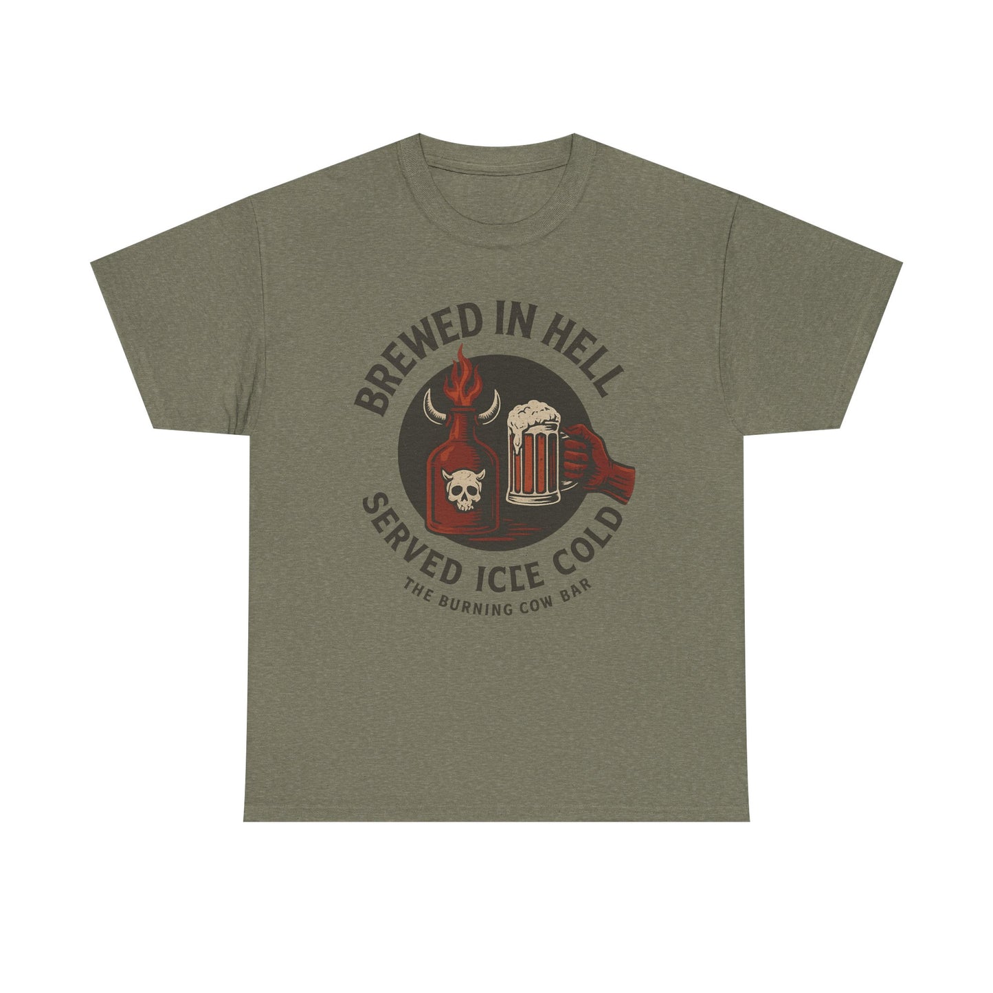🔥🍺 Brewed in Hell – Served Ice Cold- Unisex Heavy Cotton Tee