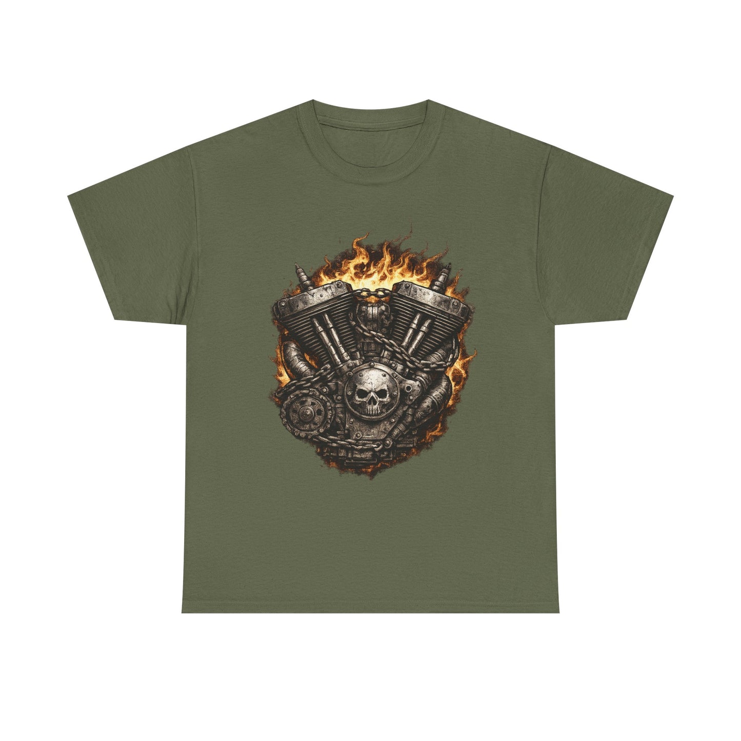 Hellbound Engine T-Shirt | Flaming V-Twin Motorcycle Graphic