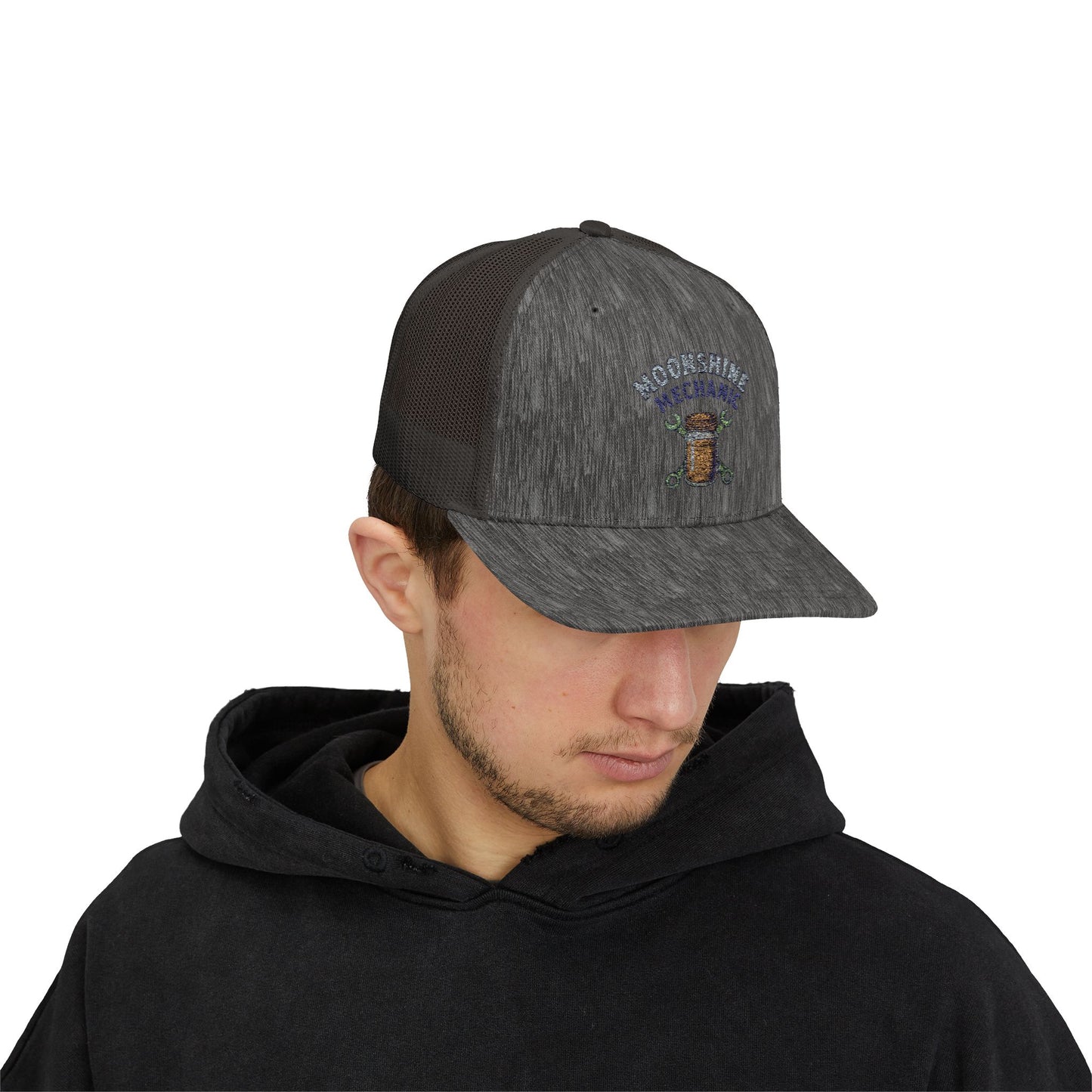 Moonshine Mechanic Trucker Cap – Fixing Problems One Jar at a Time