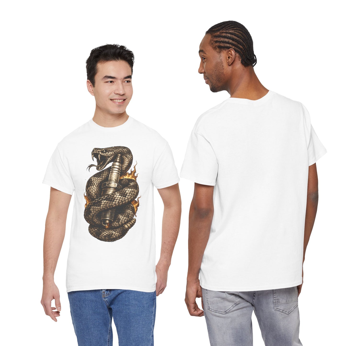 Snake & Spark T-Shirt | Rattlesnake and Spark Plug Graphic