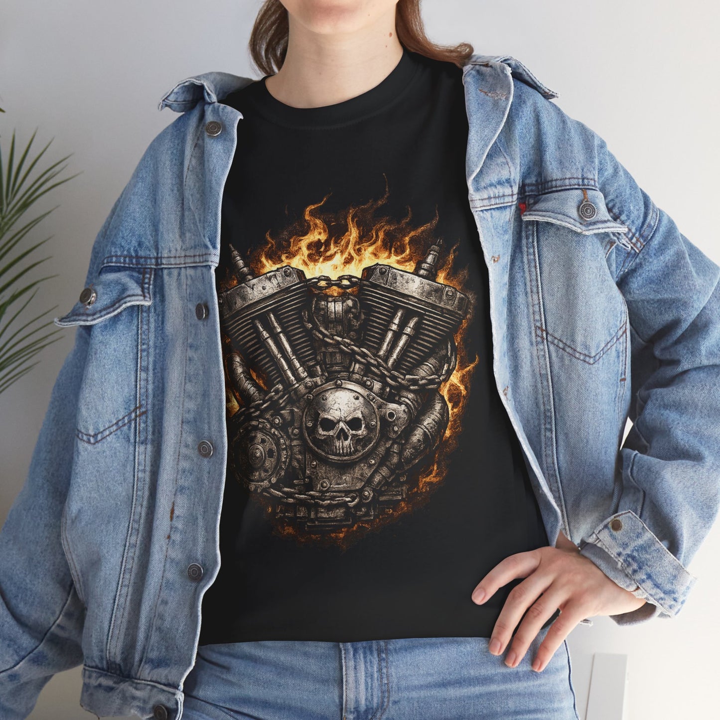 Hellbound Engine T-Shirt | Flaming V-Twin Motorcycle Graphic