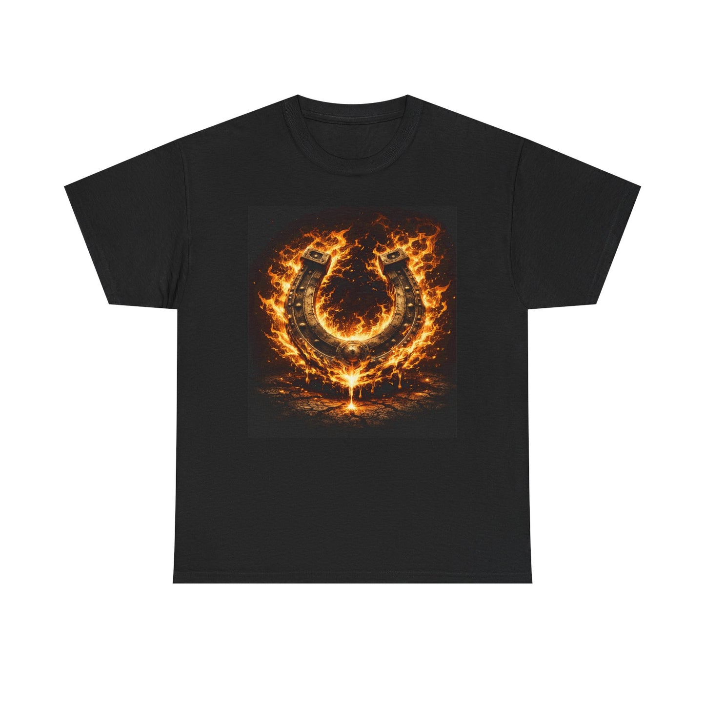 Burning Horseshoe T-Shirt | Flaming Outlaw Western Graphic