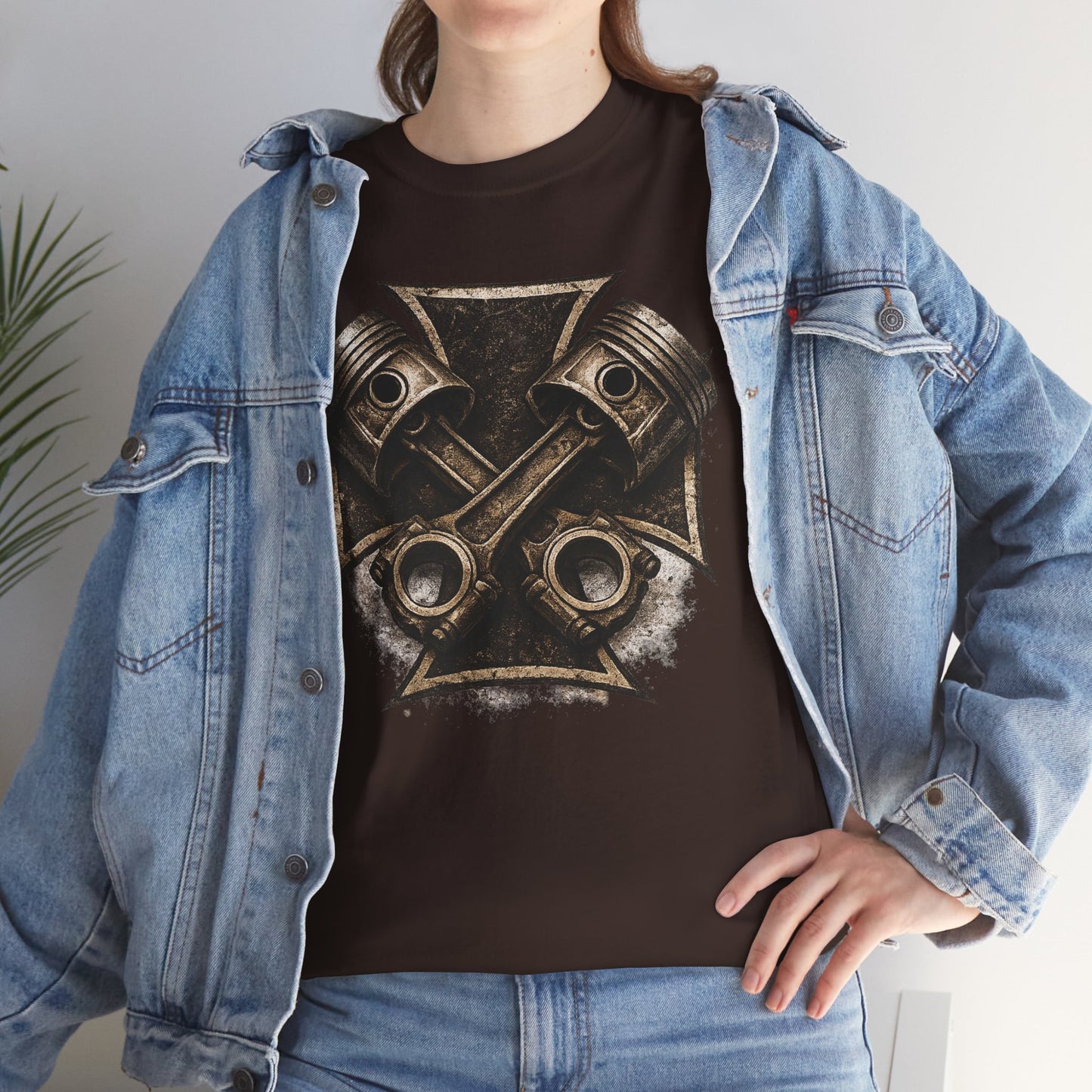 Iron Cross Pistons T-Shirt | Biker Garage Engine Graphic