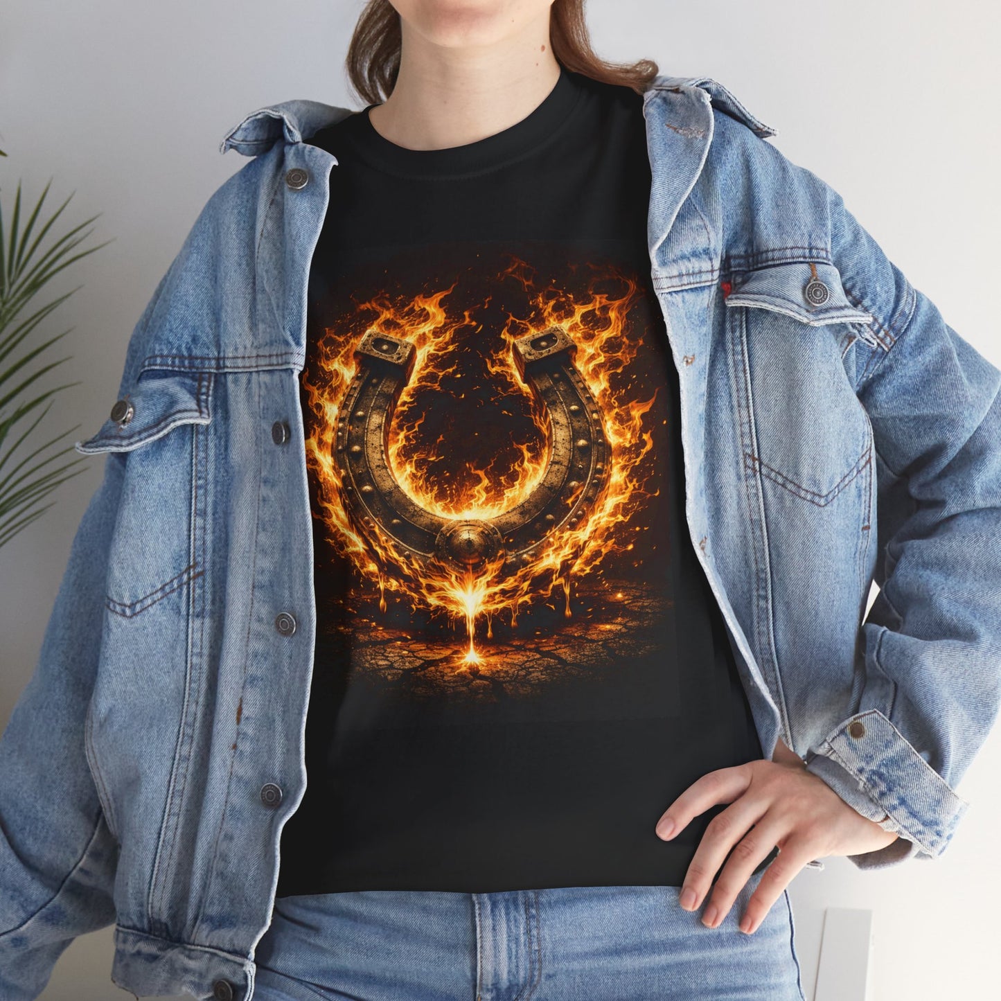 Burning Horseshoe T-Shirt | Flaming Outlaw Western Graphic