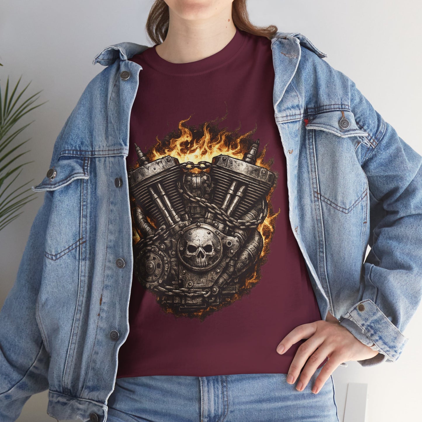 Hellbound Engine T-Shirt | Flaming V-Twin Motorcycle Graphic