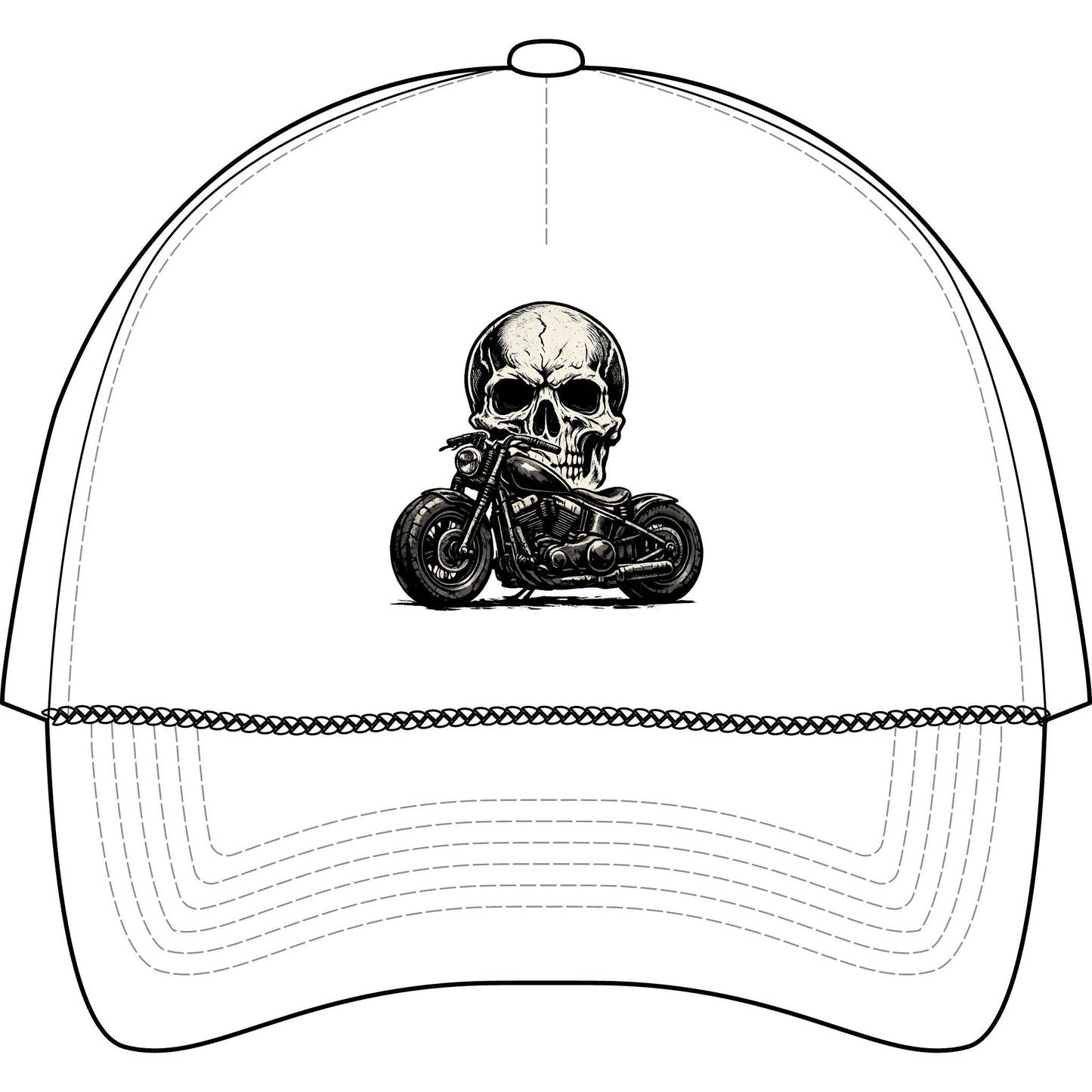 Skull Motorcycle Trucker Cap — Biker Skull Foam Mesh-Back Hat