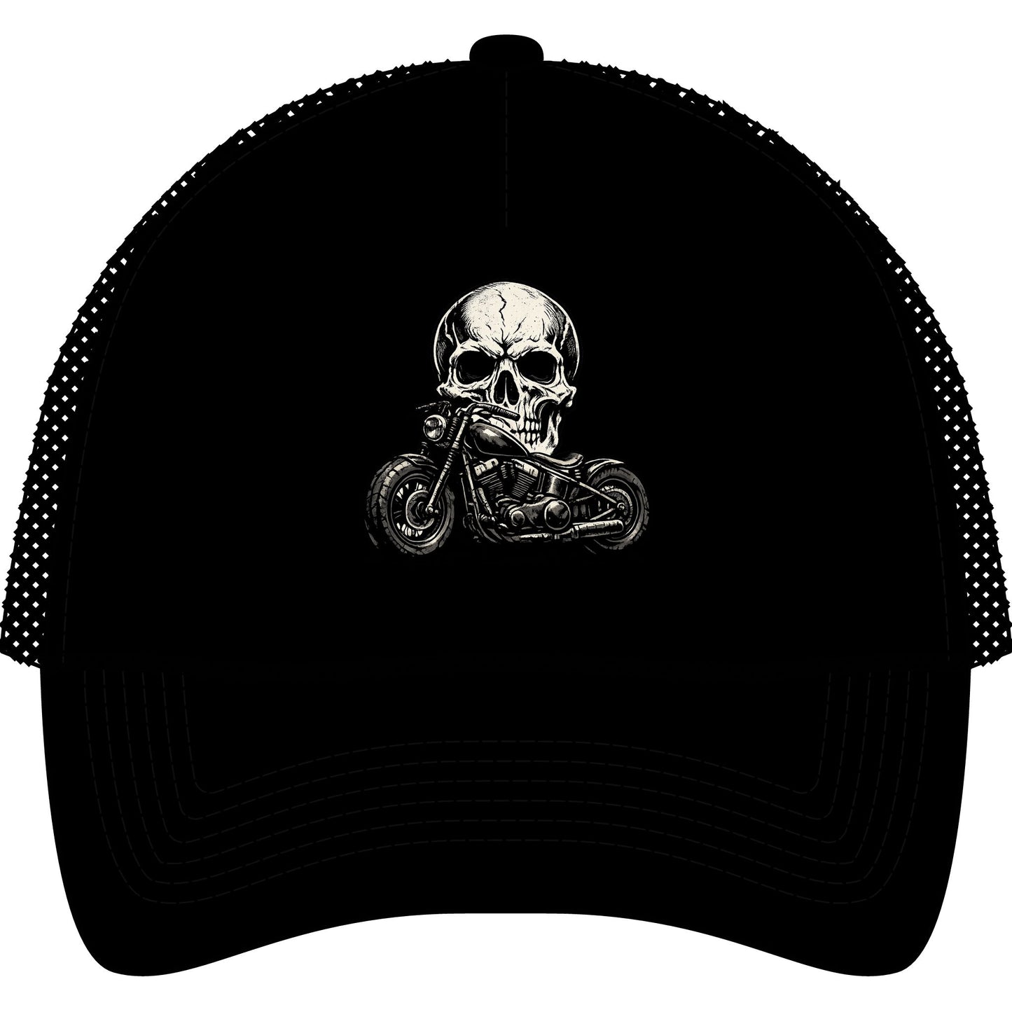 Skull Motorcycle Trucker Cap — Biker Skull Foam Mesh-Back Hat