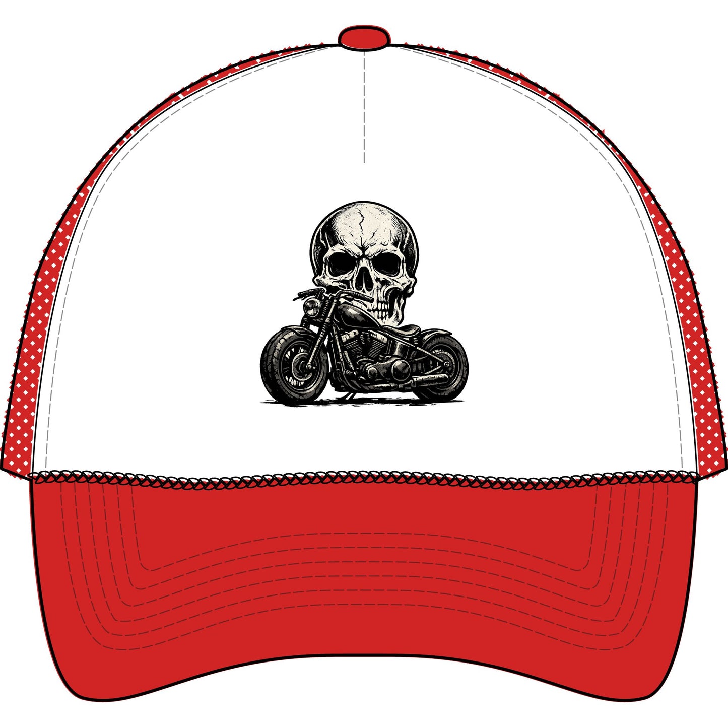 Skull Motorcycle Trucker Cap — Biker Skull Foam Mesh-Back Hat