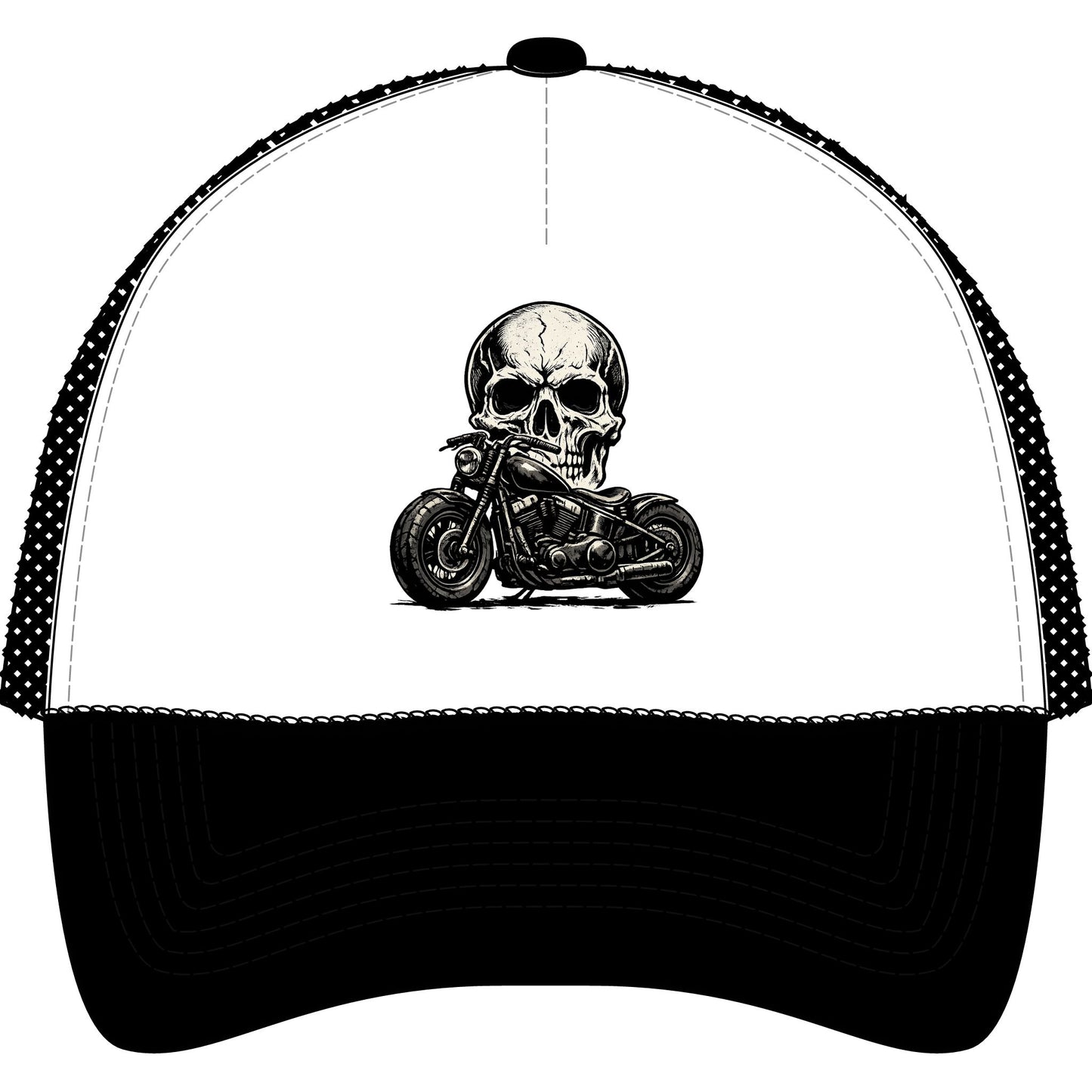Skull Motorcycle Trucker Cap — Biker Skull Foam Mesh-Back Hat