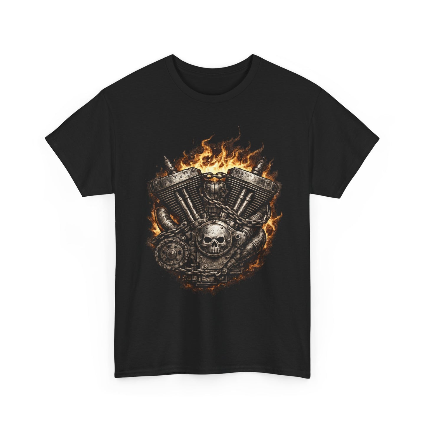 Hellbound Engine T-Shirt | Flaming V-Twin Motorcycle Graphic