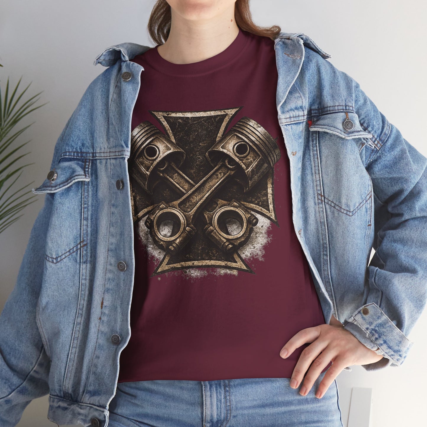 Iron Cross Pistons T-Shirt | Biker Garage Engine Graphic