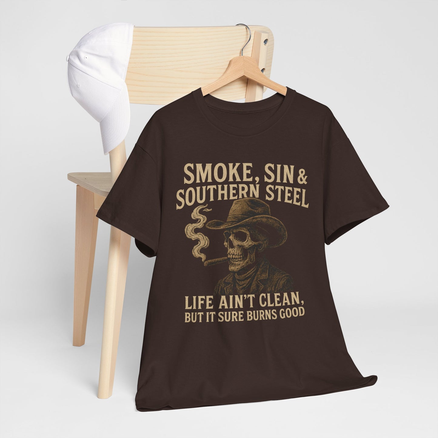SMOKE, SIN & SOUTHERN STEEL - Unisex Heavy Cotton Tee