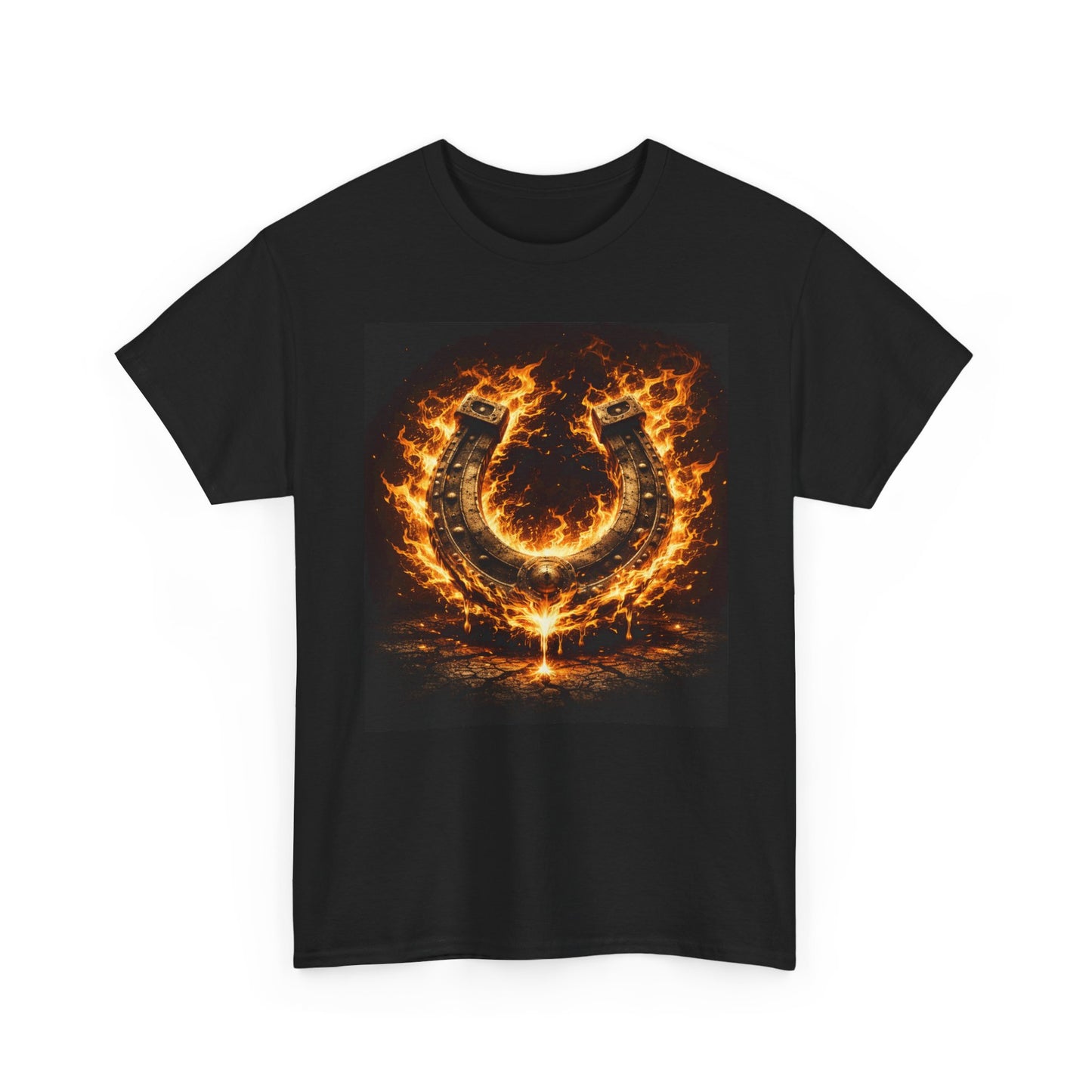 Burning Horseshoe T-Shirt | Flaming Outlaw Western Graphic