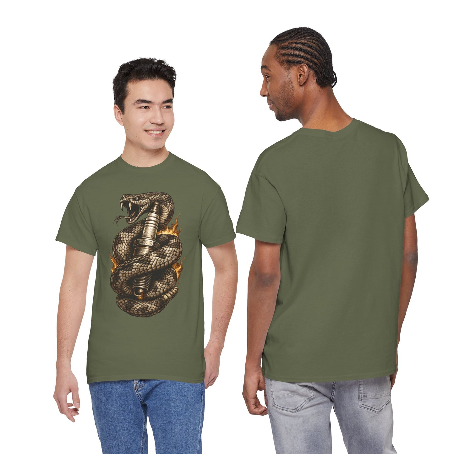 Snake & Spark T-Shirt | Rattlesnake and Spark Plug Graphic