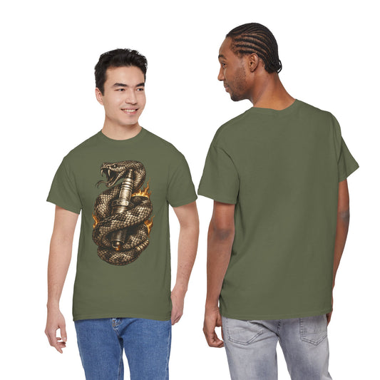 Snake & Spark T-Shirt | Rattlesnake and Spark Plug Graphic