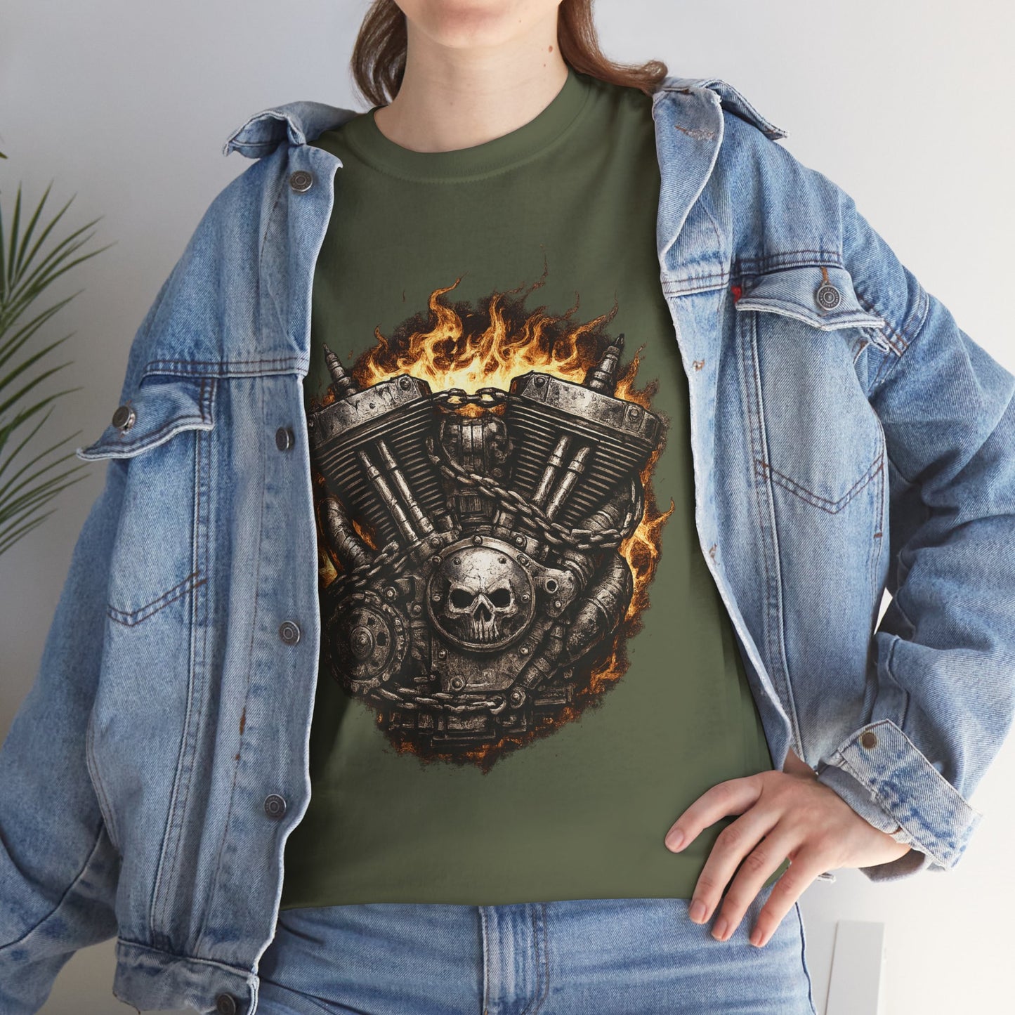 Hellbound Engine T-Shirt | Flaming V-Twin Motorcycle Graphic