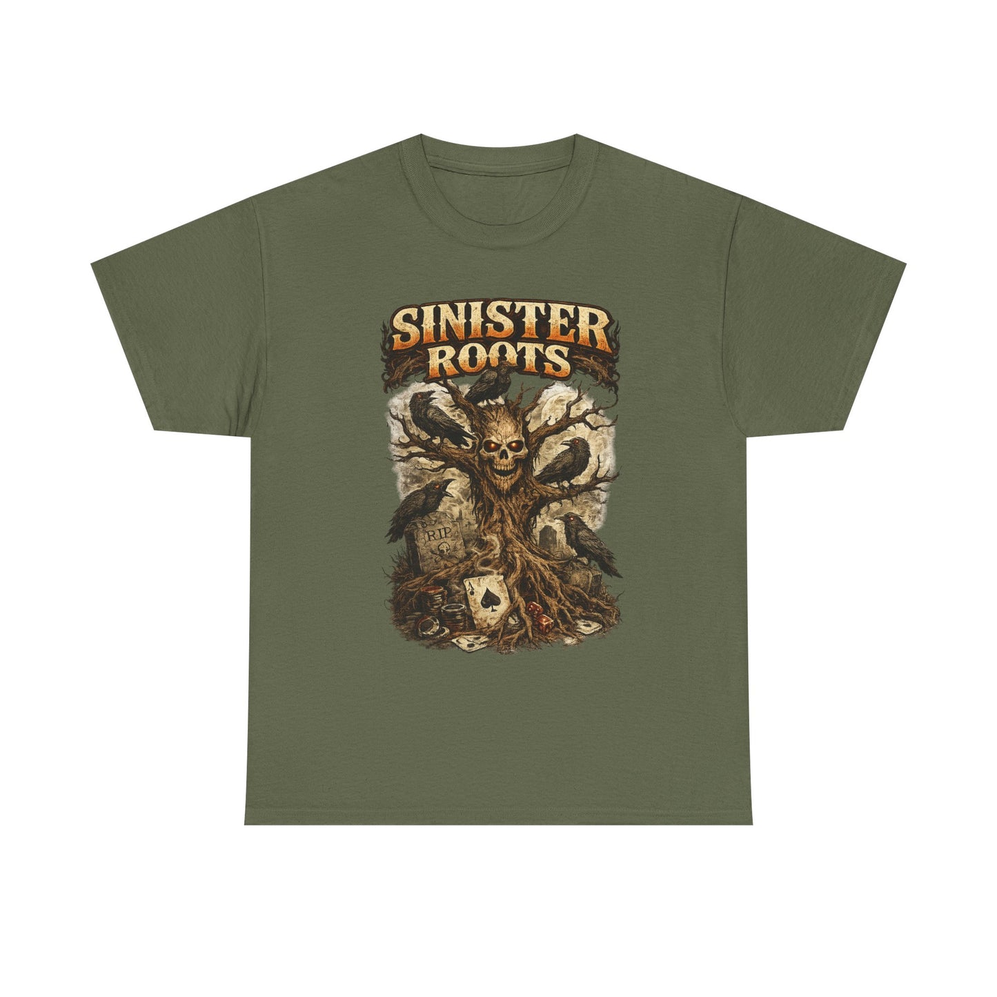 Sinister Roots T-Shirt | Gothic Skull Tree Graphic Design