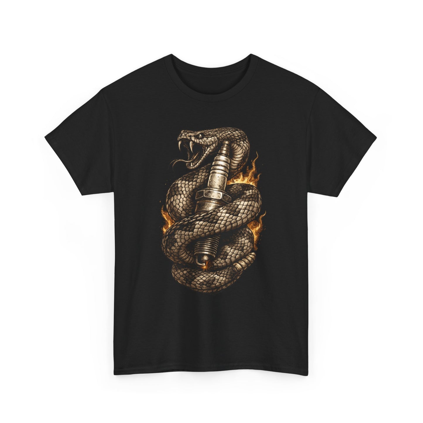 Snake & Spark T-Shirt | Rattlesnake and Spark Plug Graphic