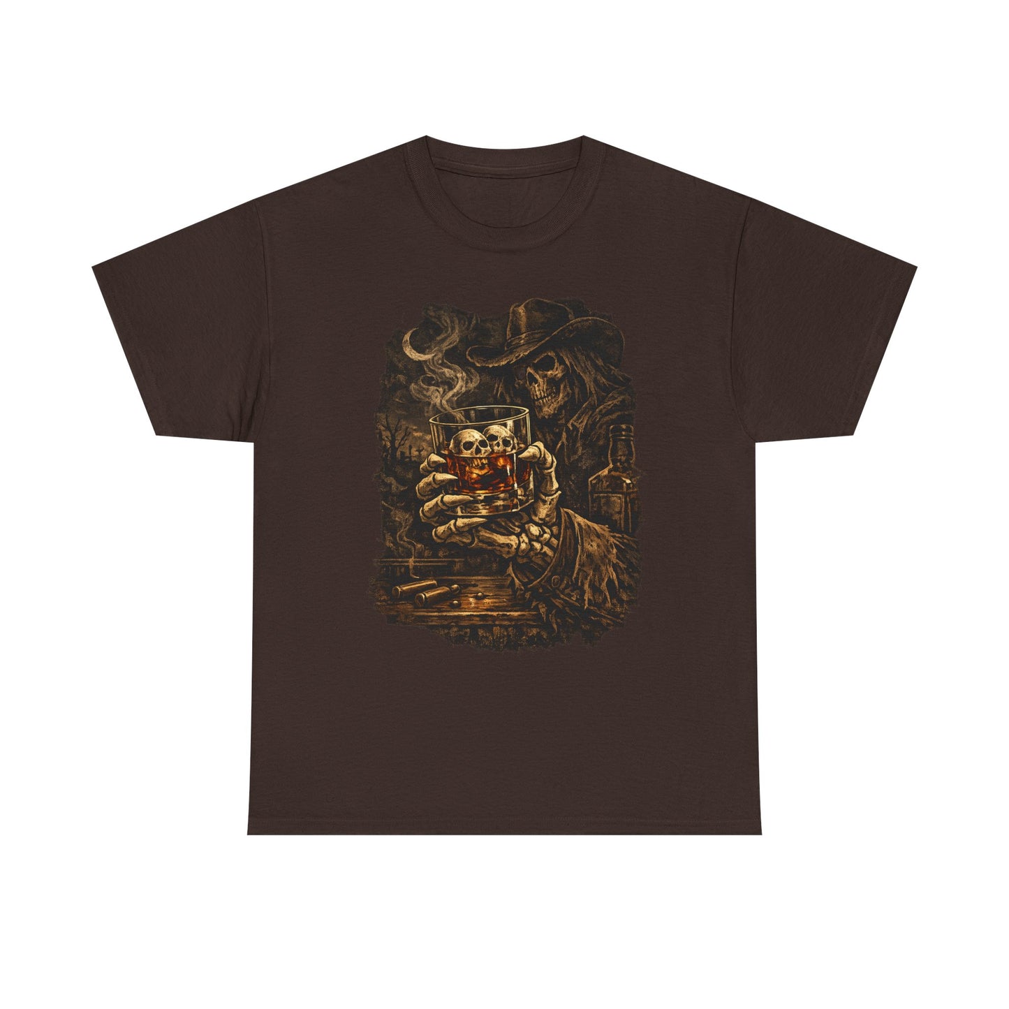 Skull Collector T-Shirt | Dark Western Skeleton Whiskey Design
