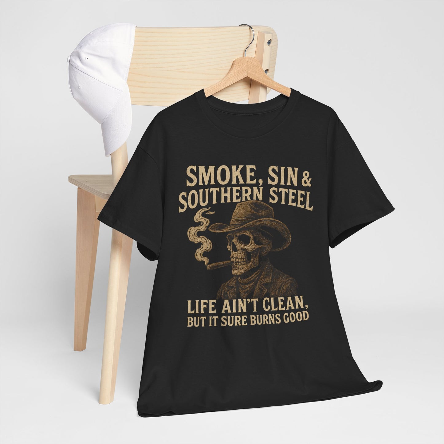 SMOKE, SIN & SOUTHERN STEEL - Unisex Heavy Cotton Tee