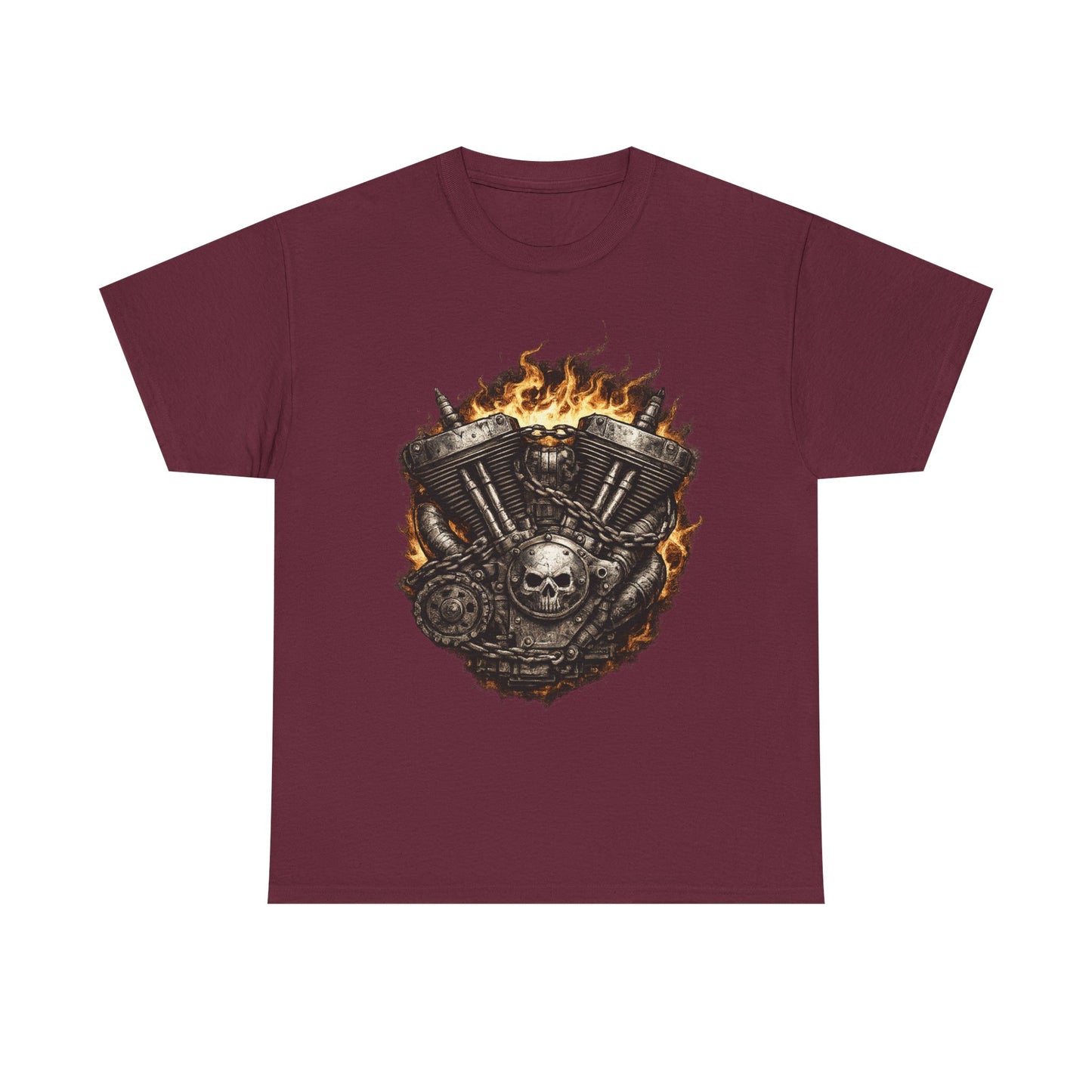 Hellbound Engine T-Shirt | Flaming V-Twin Motorcycle Graphic