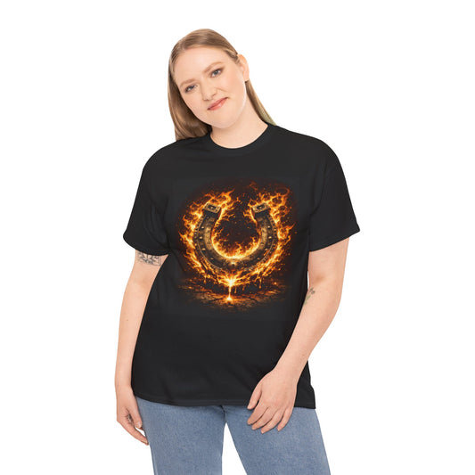 Burning Horseshoe T-Shirt | Flaming Outlaw Western Graphic