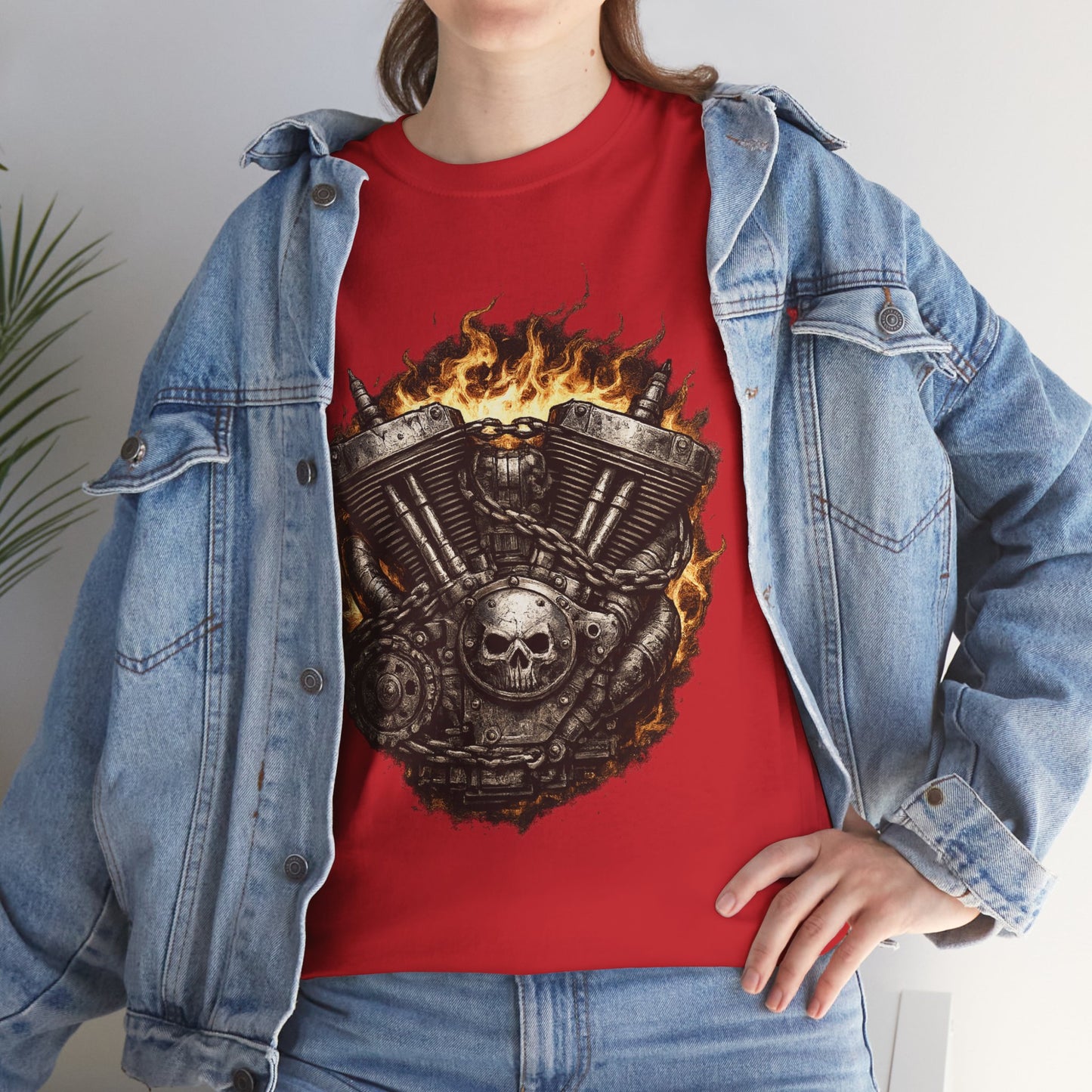 Hellbound Engine T-Shirt | Flaming V-Twin Motorcycle Graphic