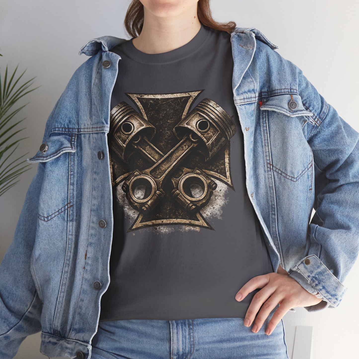 Iron Cross Pistons T-Shirt | Biker Garage Engine Graphic