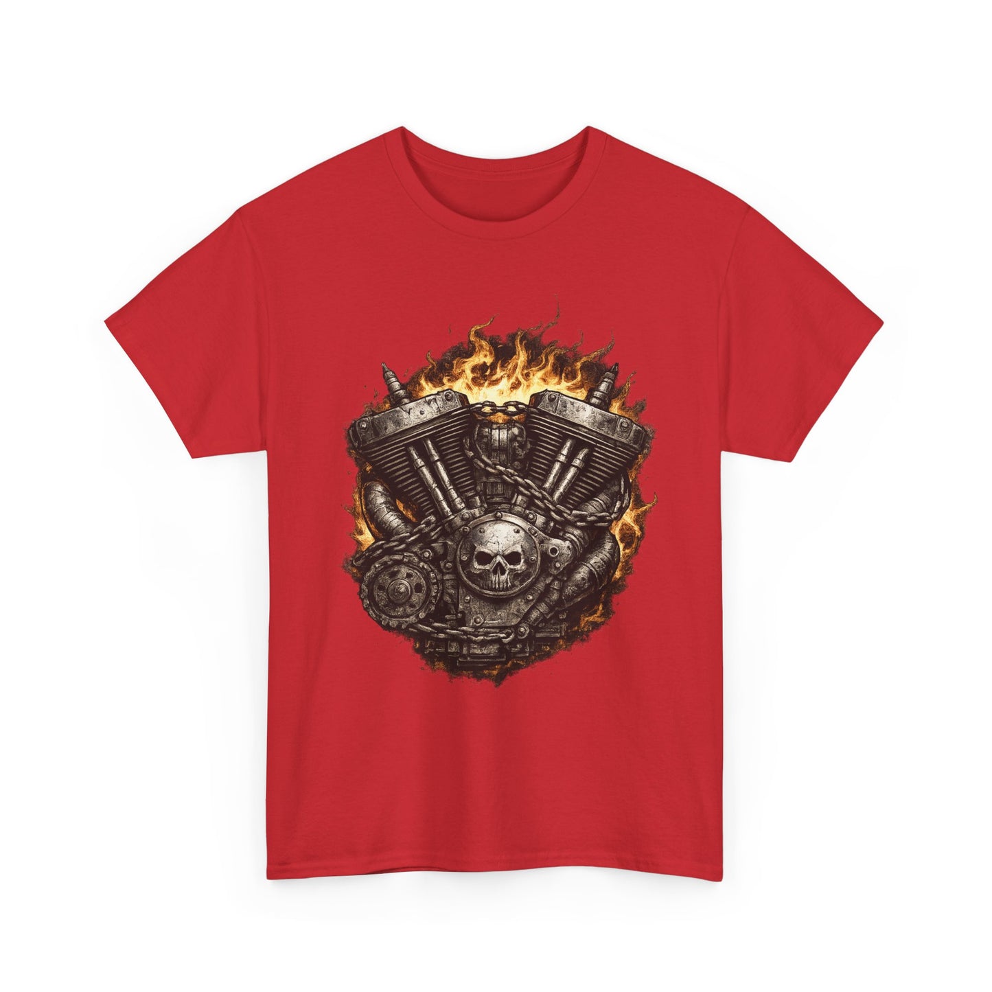 Hellbound Engine T-Shirt | Flaming V-Twin Motorcycle Graphic