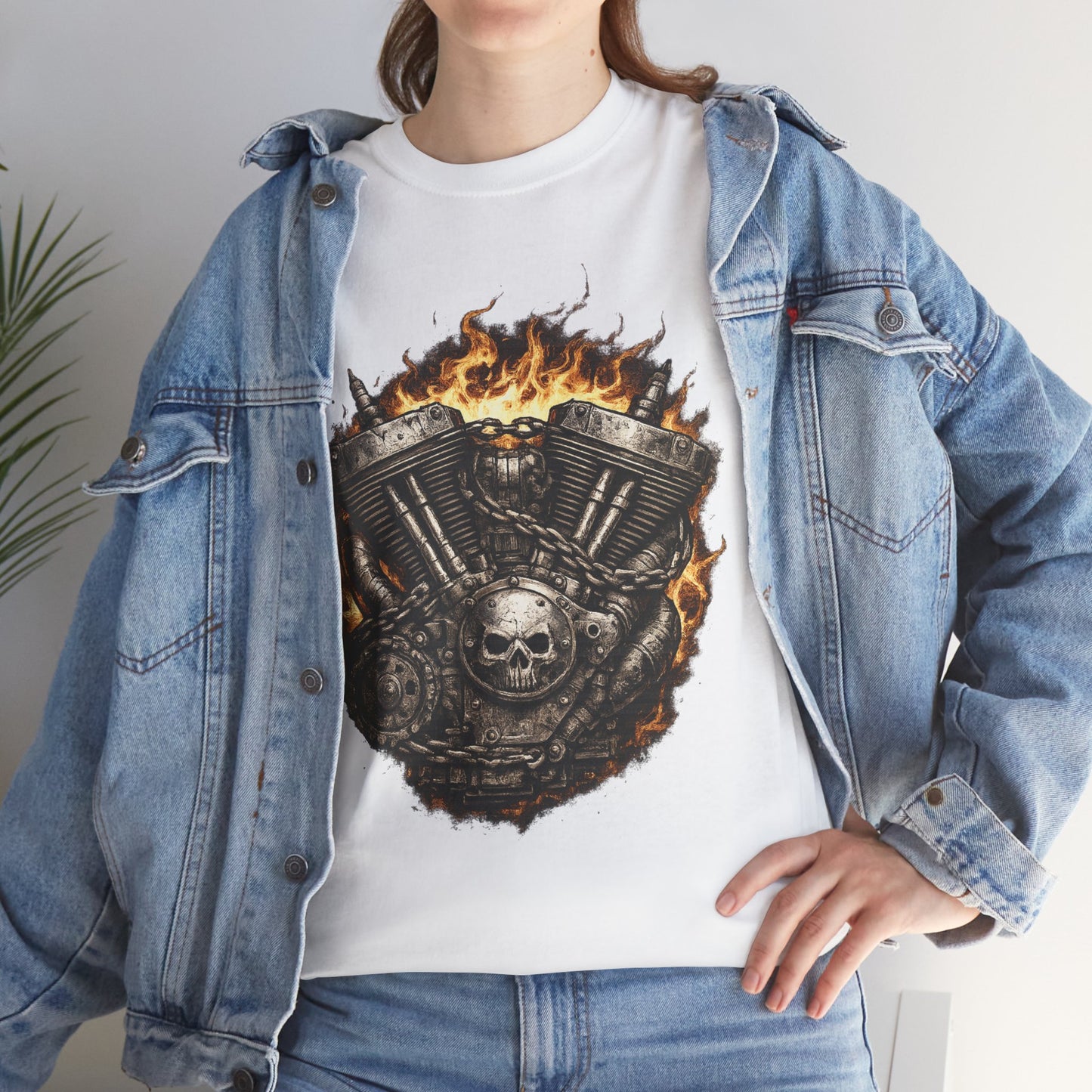 Hellbound Engine T-Shirt | Flaming V-Twin Motorcycle Graphic