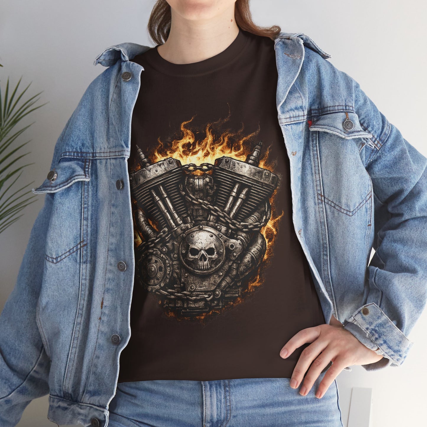 Hellbound Engine T-Shirt | Flaming V-Twin Motorcycle Graphic