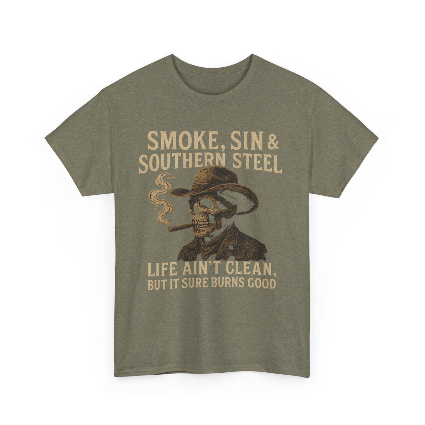 SMOKE, SIN & SOUTHERN STEEL - Unisex Heavy Cotton Tee