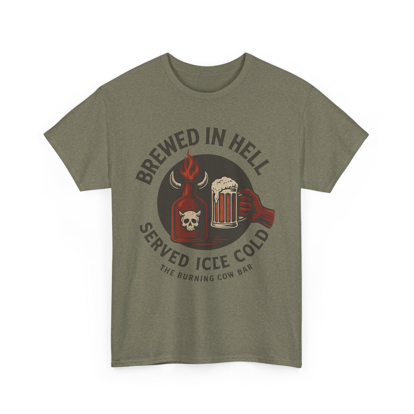 🔥🍺 Brewed in Hell – Served Ice Cold- Unisex Heavy Cotton Tee