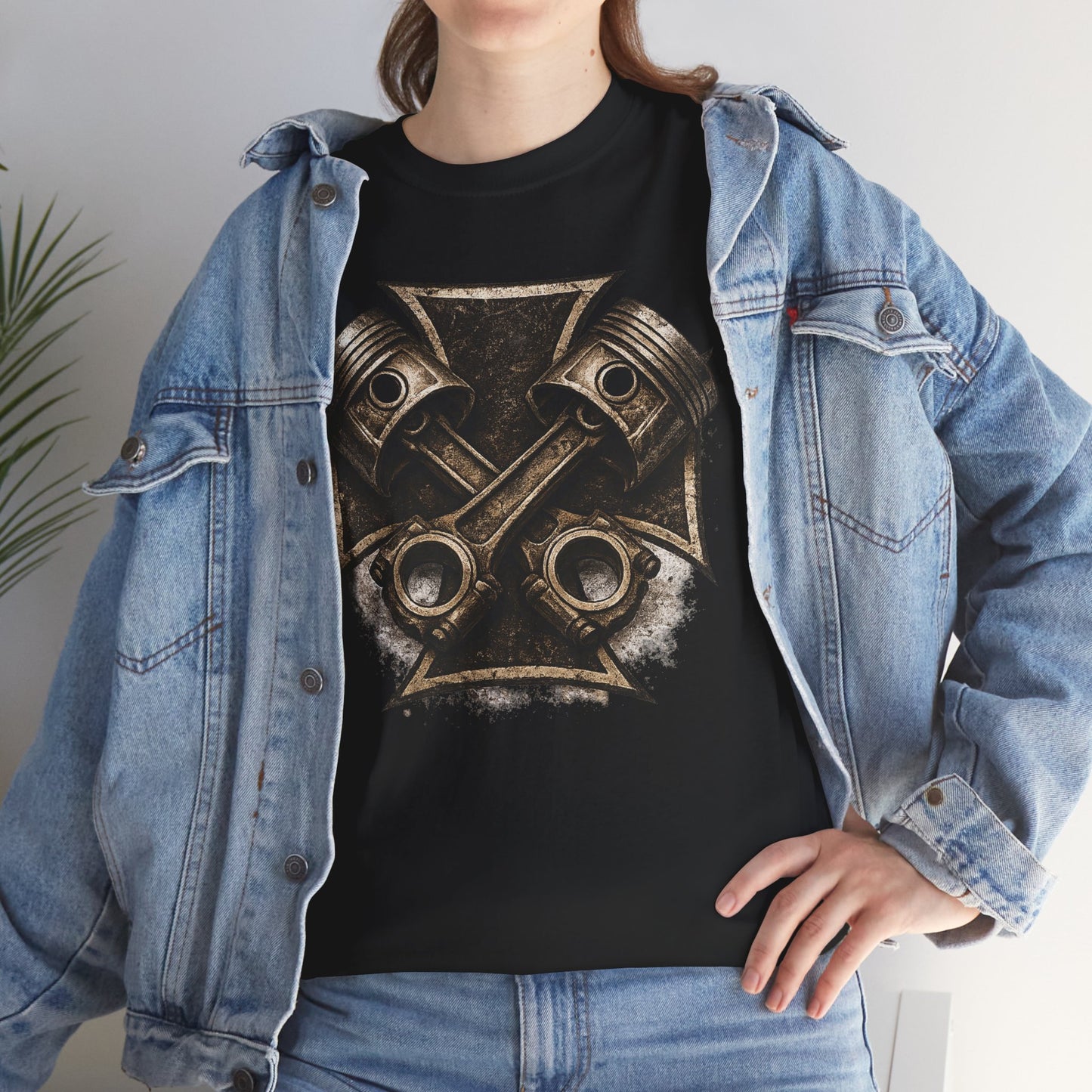 Iron Cross Pistons T-Shirt | Biker Garage Engine Graphic