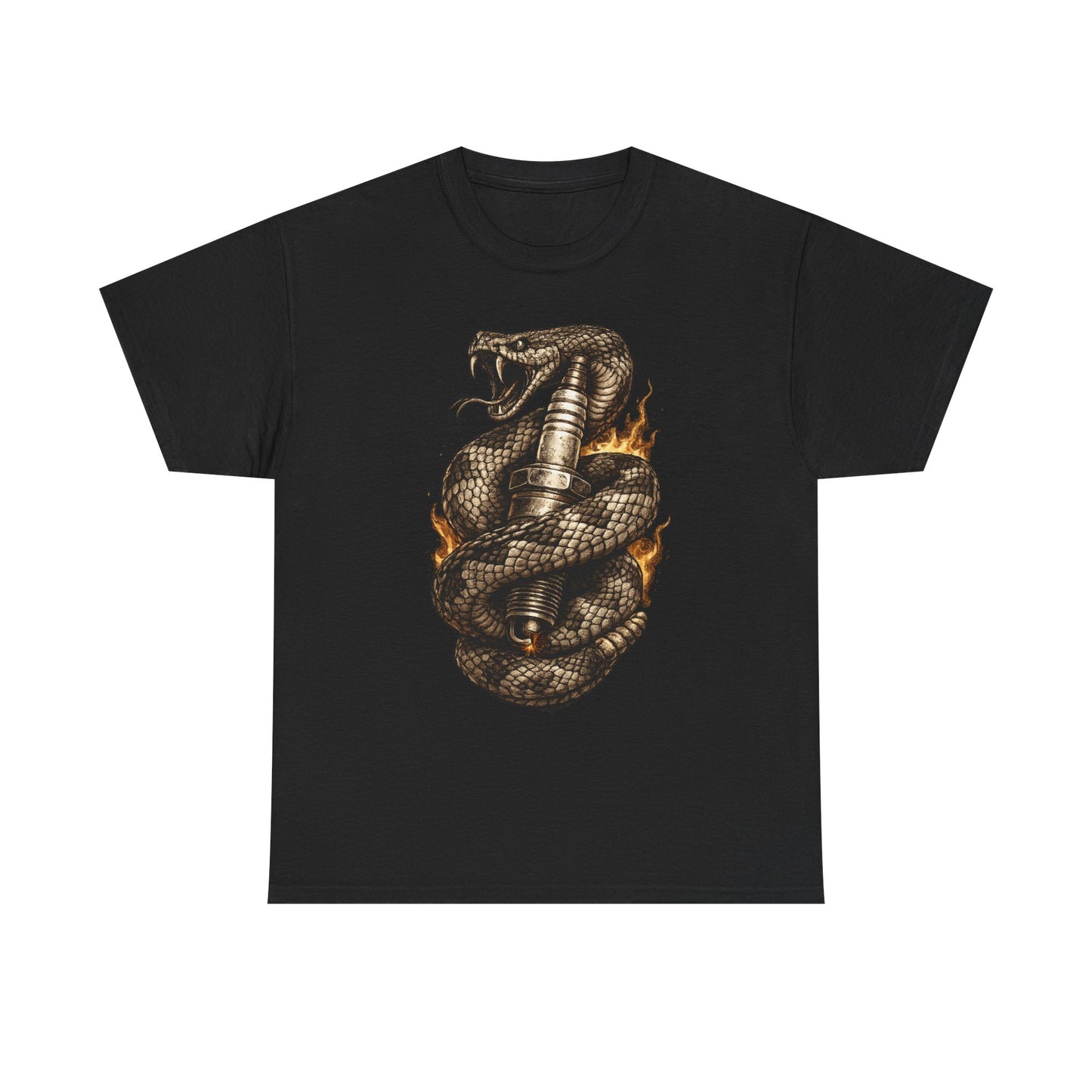 Snake & Spark T-Shirt | Rattlesnake and Spark Plug Graphic