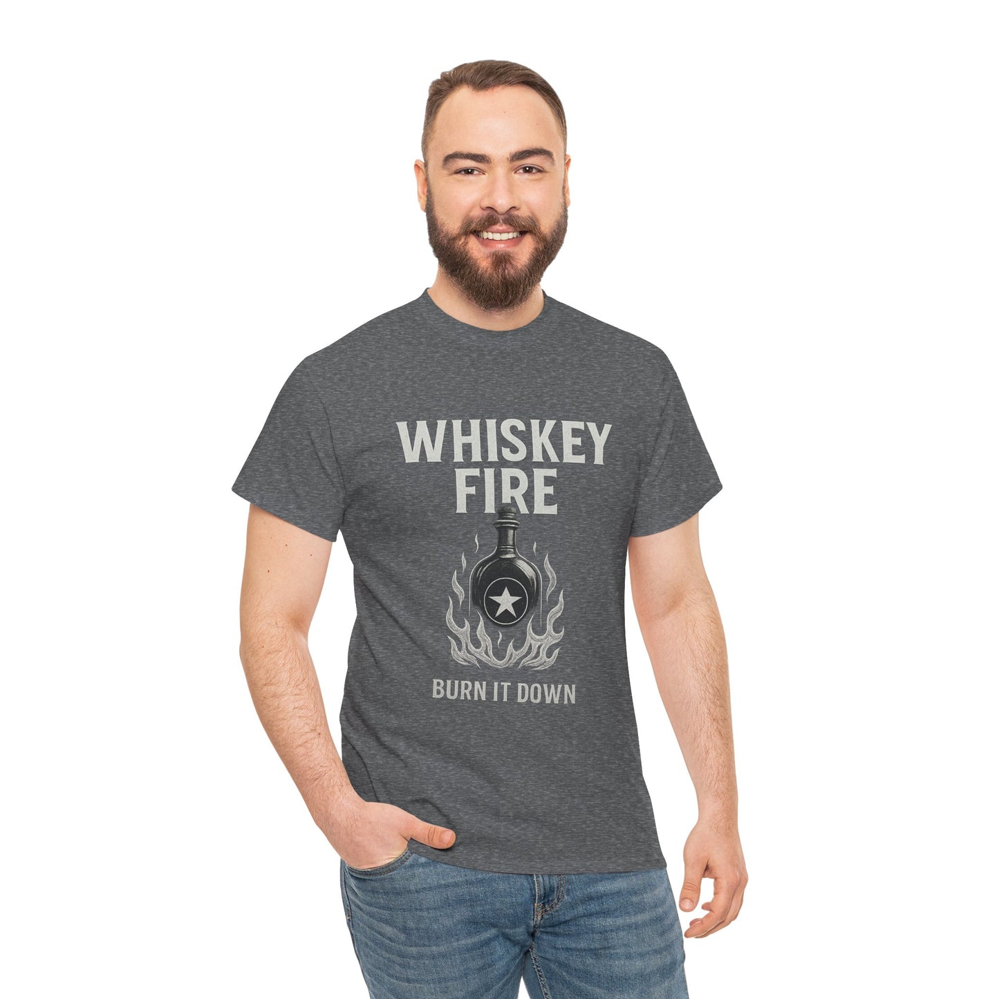 WHISKEY FIRE – BURN IT DOWN - Unisex Heavy Cotton Tee