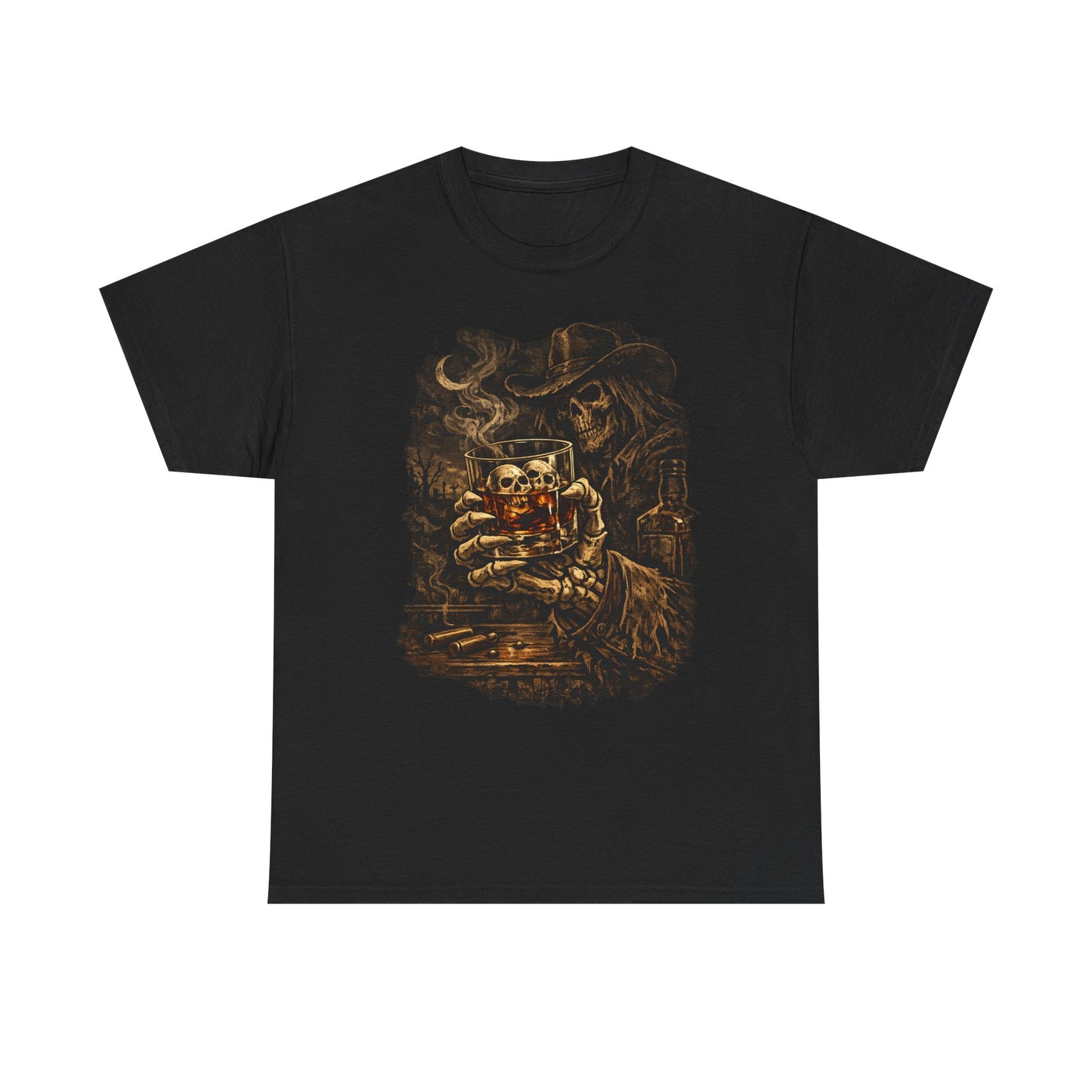 Skull Collector T-Shirt | Dark Western Skeleton Whiskey Design