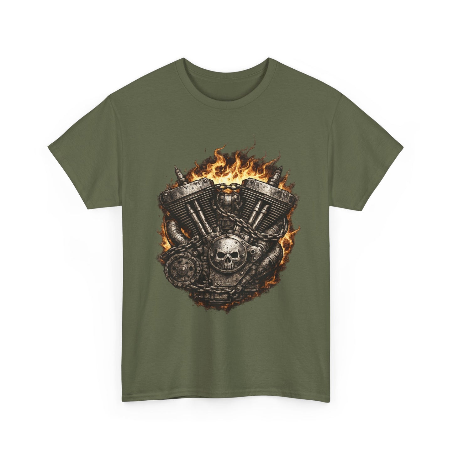 Hellbound Engine T-Shirt | Flaming V-Twin Motorcycle Graphic