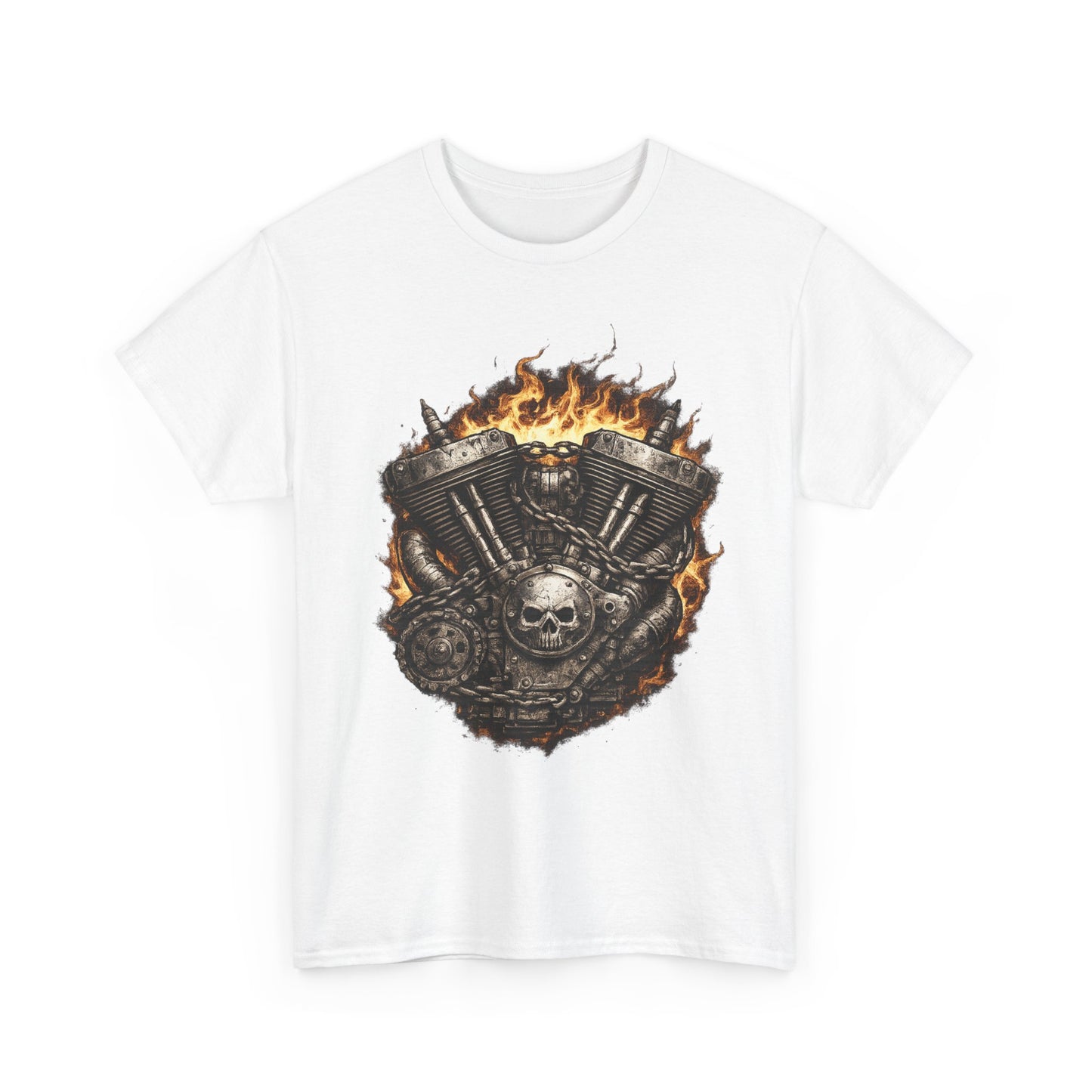 Hellbound Engine T-Shirt | Flaming V-Twin Motorcycle Graphic