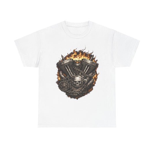 Hellbound Engine T-Shirt | Flaming V-Twin Motorcycle Graphic