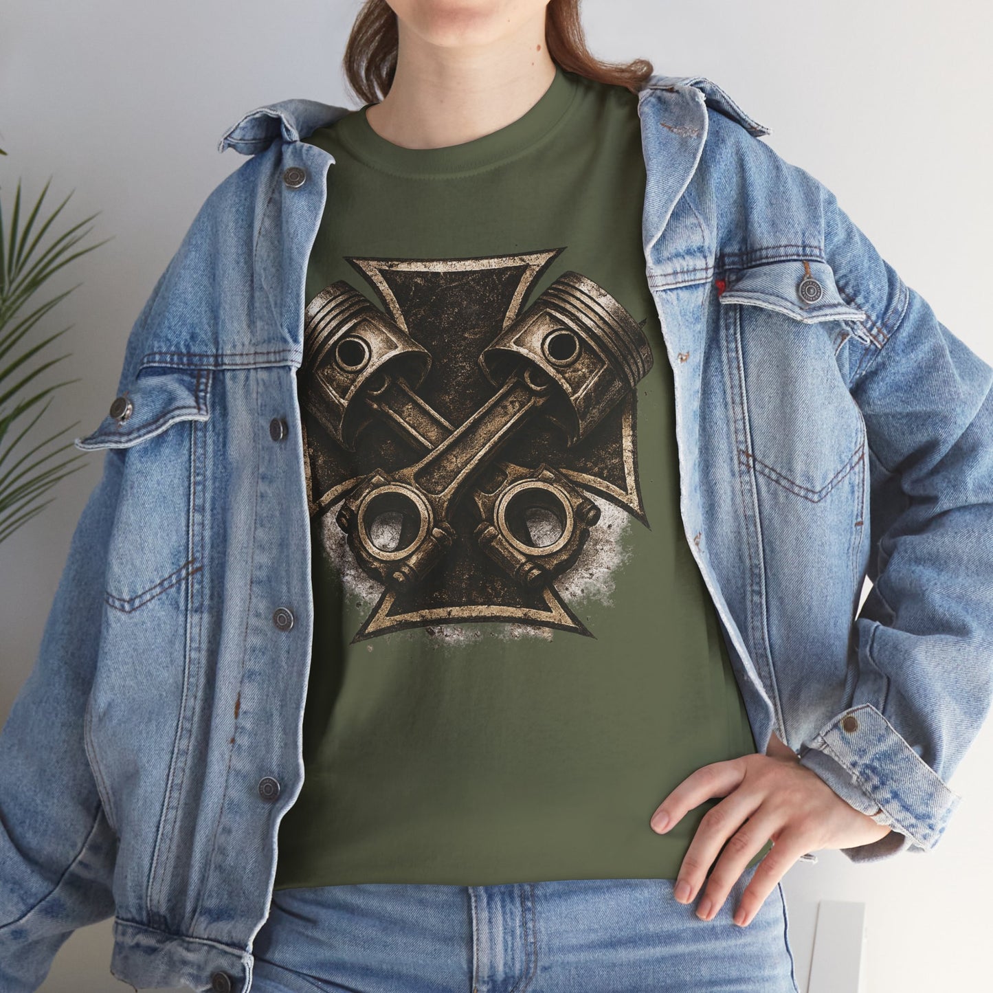 Iron Cross Pistons T-Shirt | Biker Garage Engine Graphic