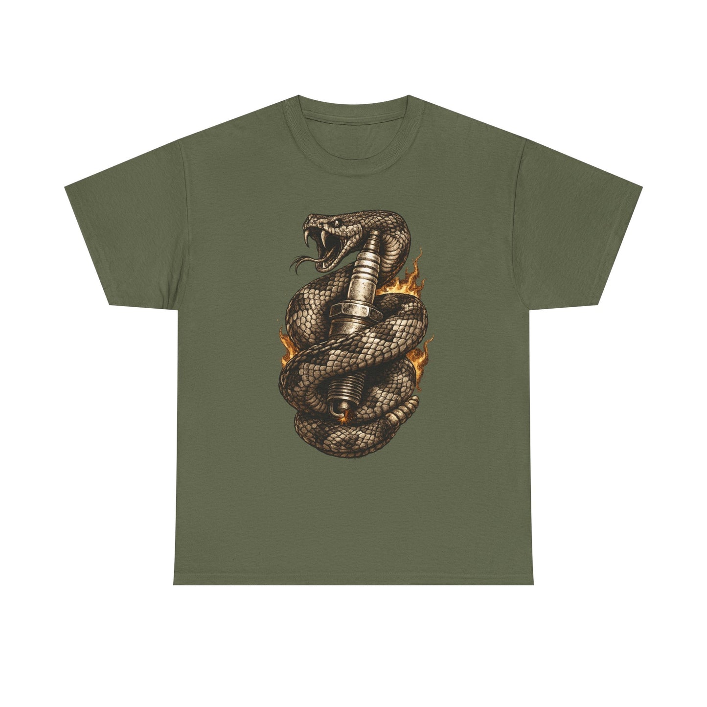 Snake & Spark T-Shirt | Rattlesnake and Spark Plug Graphic